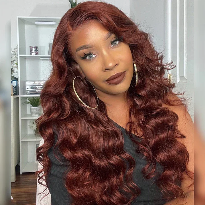 Wine Red Body Wave Long Water Wave Wig