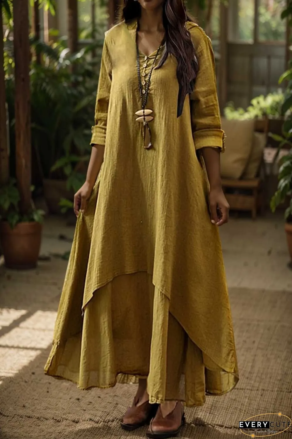 women s plus size casual dress swing dress solid color long dress maxi dress long sleeve button two piece v neck