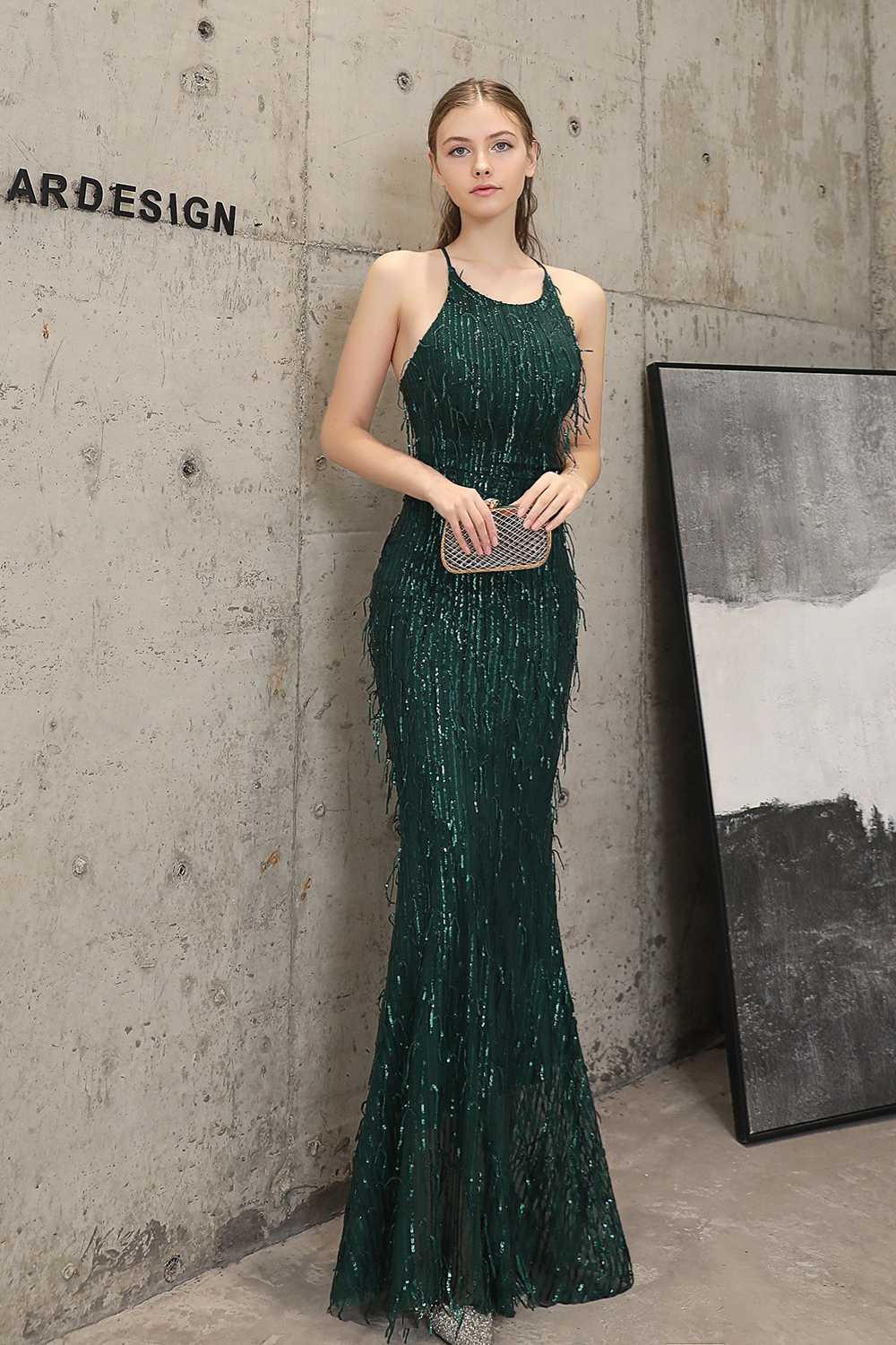 Luluslly Halter Sleeveless Sequins Evening Dress Mermaid Long YE0080