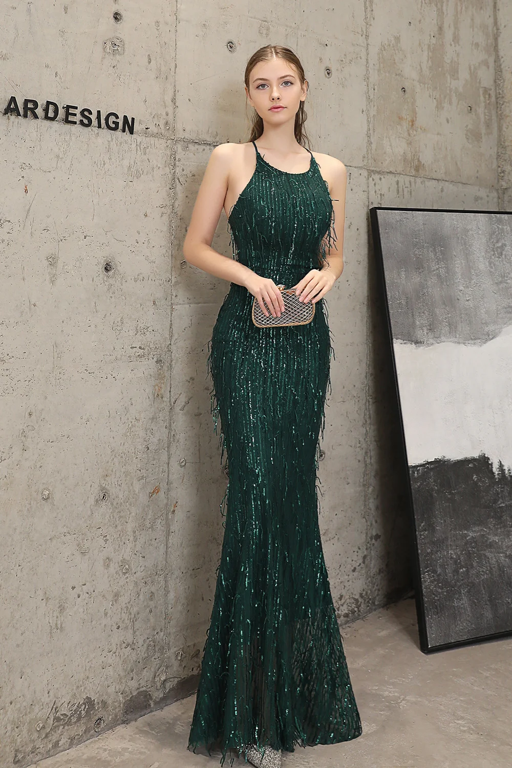 Bellasprom Halter Sleeveless Sequins Evening Dress Mermaid Long YE0080