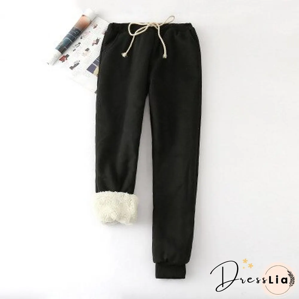 Winter Lambskin Thicker Elastic Waist Pants Loose Solid Color Cotton Harem Pants Women Casual Warm Trousers