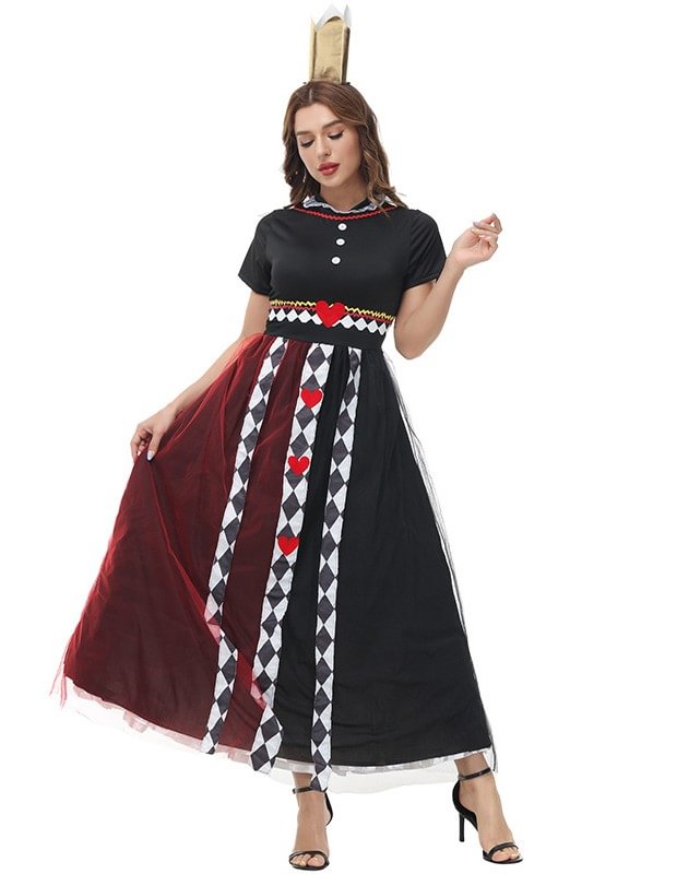 Halloween Costume Poker Queen Colorblock Red Queen Dresses Alice in Wonderland Performance Costume Novameme