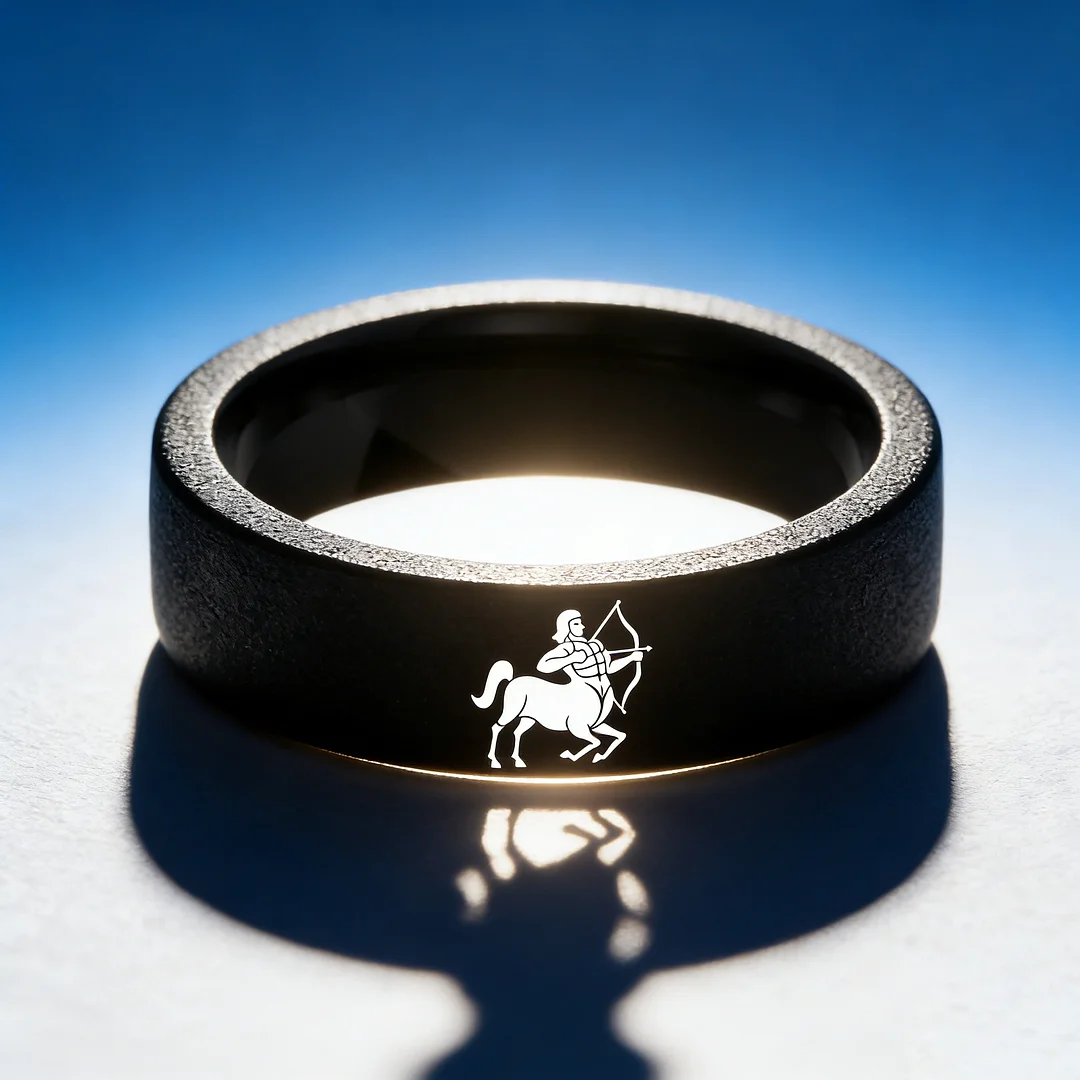 Black Tungsten Carbide Rings Flat Sagittarius Wedding Bands Flat Top Comfort Fit 4MM 6MM 8MM Width