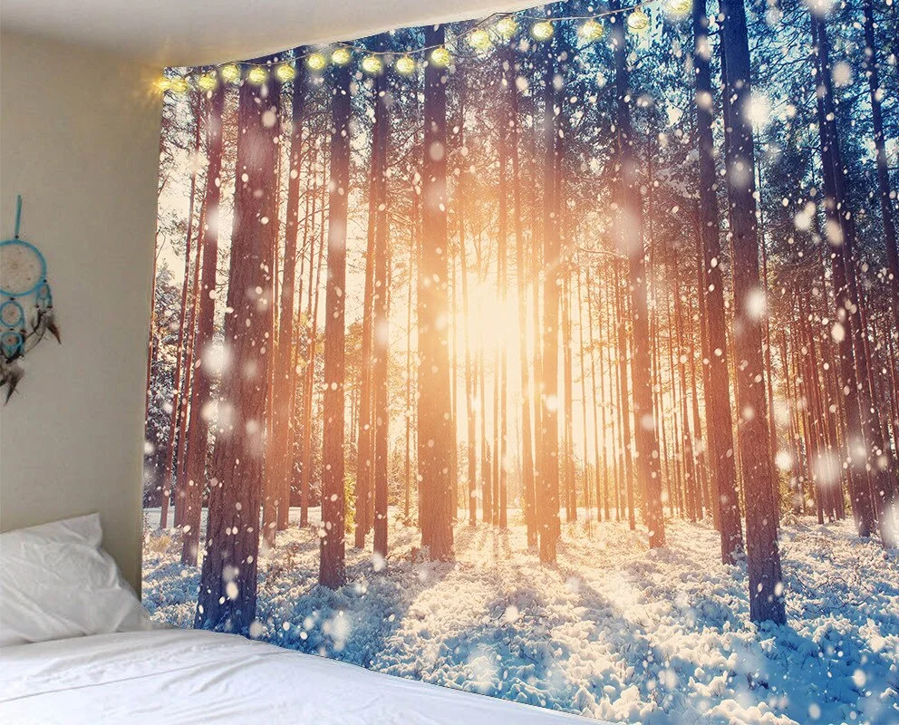 Christmas Tree Fireplace Warm Family Wall Hanging Backdrop Home Room Decoration Gift Tapestry