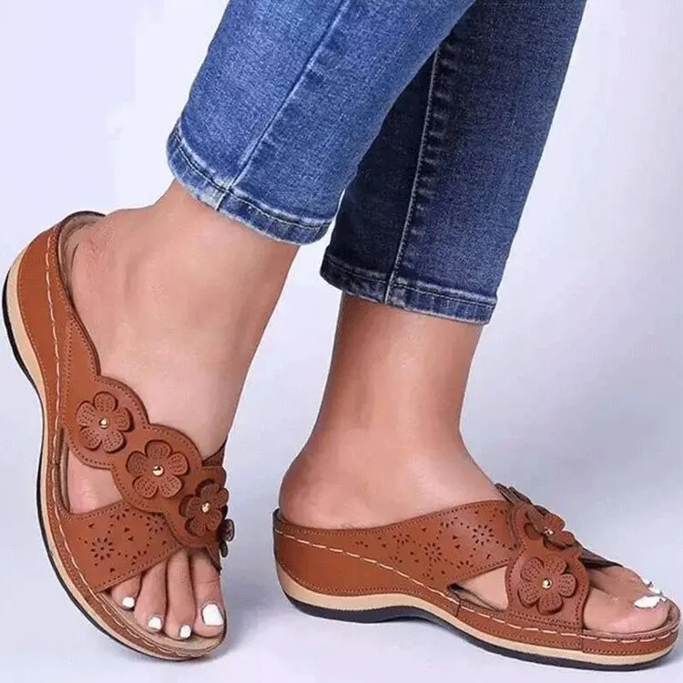 2021 Women Sandals Women Heels Sandals For Summer Shoes Women Slip On Wedges Chaussure Femme Sewing Flower Slippers Female