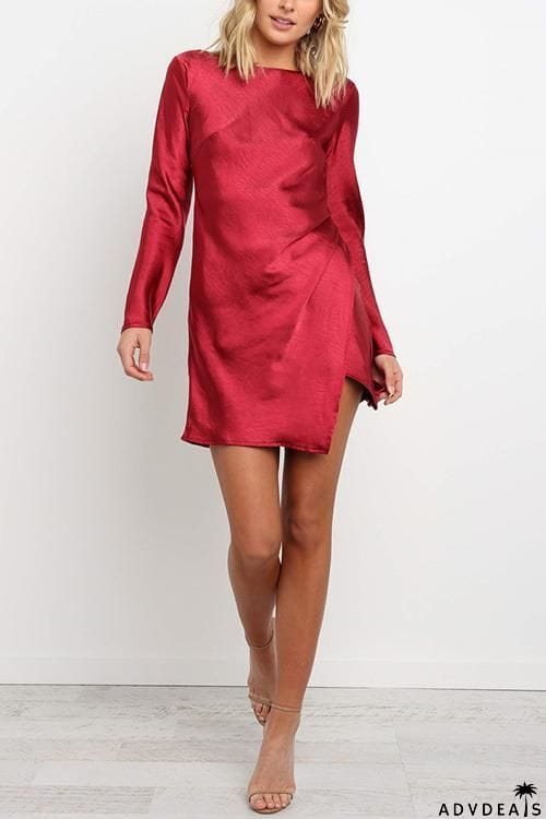 Slit Backless Long Sleeve Mini Dress