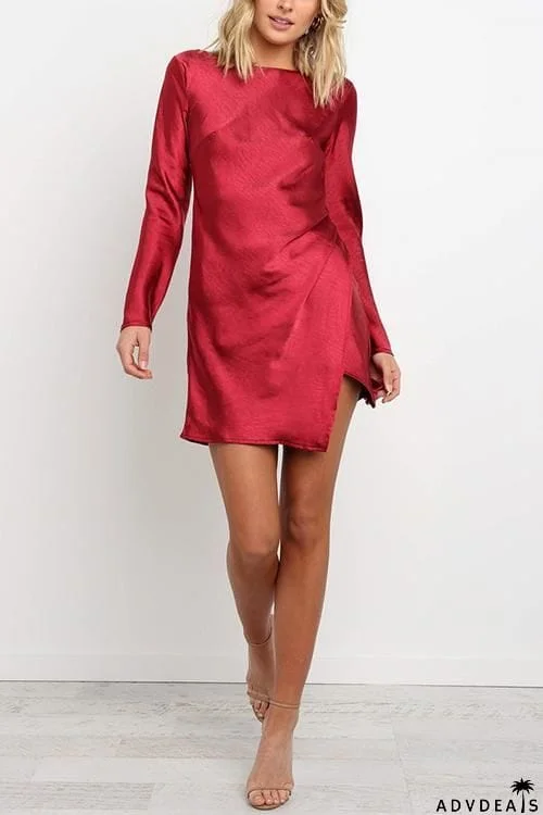 Slit Backless Long Sleeve Mini Dress