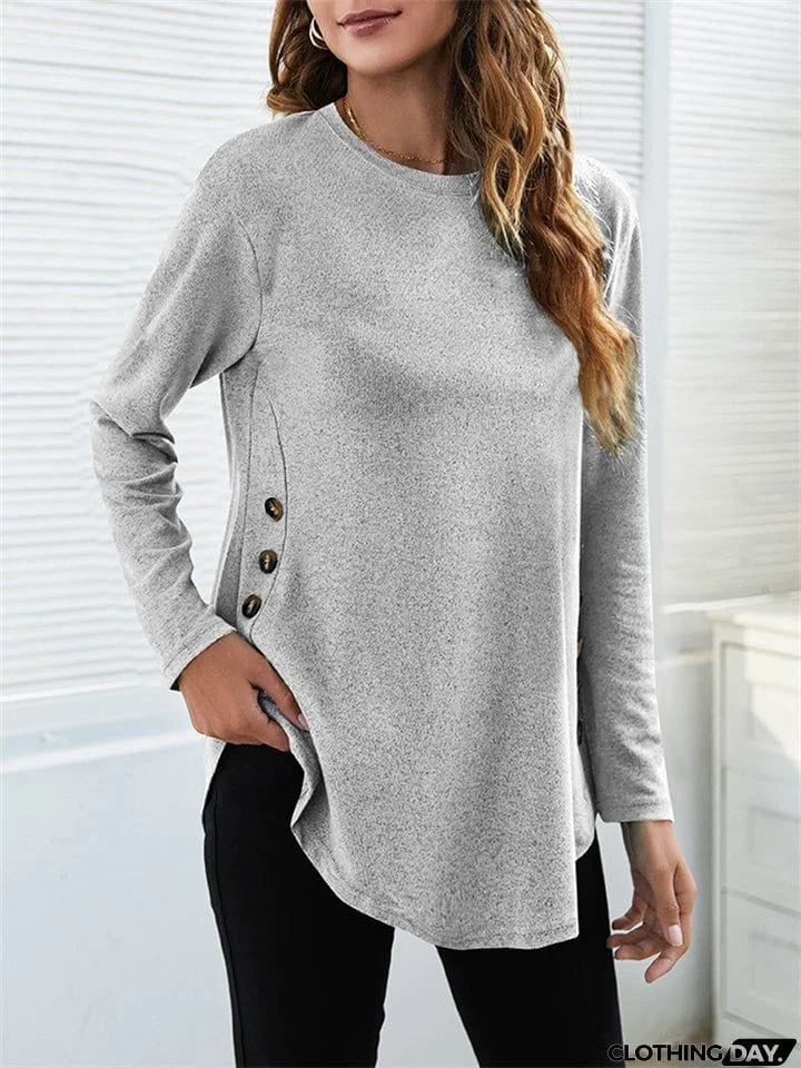Women's Simple Casual Round Neck Long Sleeve T-shirts
