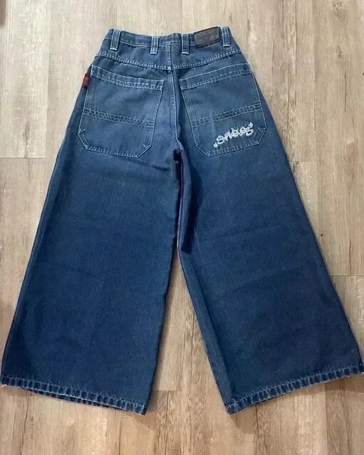 Spontork Retro Skull Graphic Embroidered JNCO Jeans New Harajuku Hip Hop Baggy Jeans Denim  Pants Men Women Goth High Waist Wide Trousers Pants