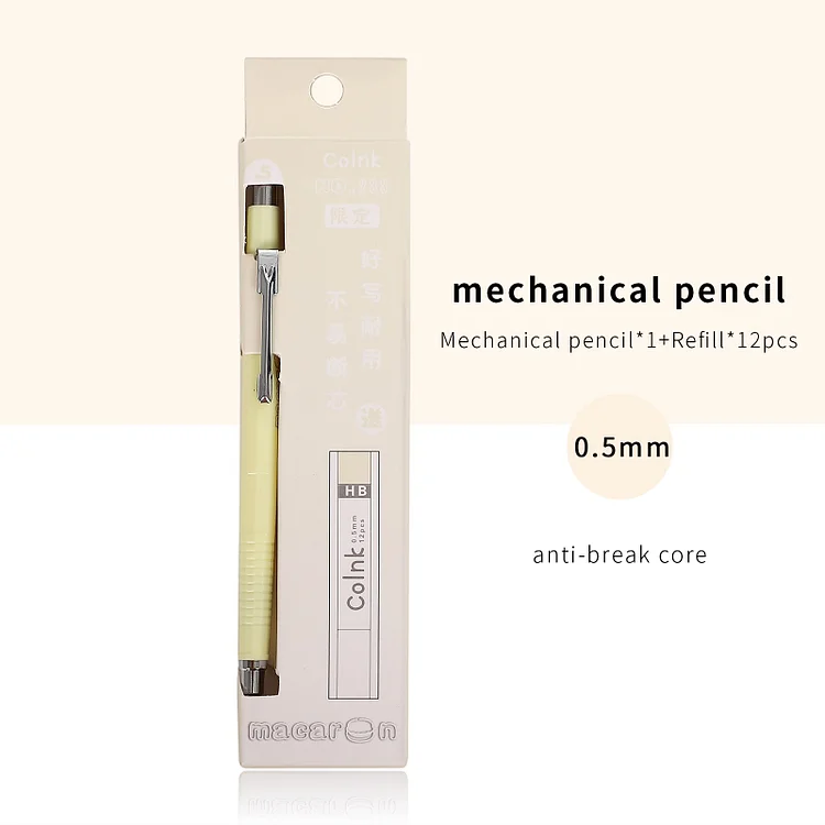 JOURNALSAY 1 Pc Simple Retractable Push Mechanical Pencil 0.5mm 12Pcs HB Refill Exam Writing