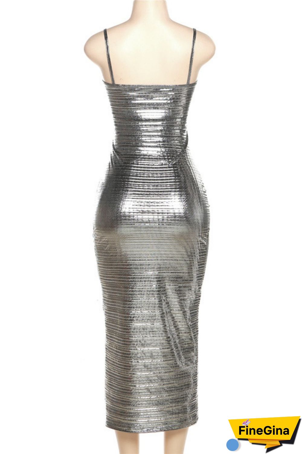 Silver Sexy Solid Backless Spaghetti Strap Long Dress Dresses