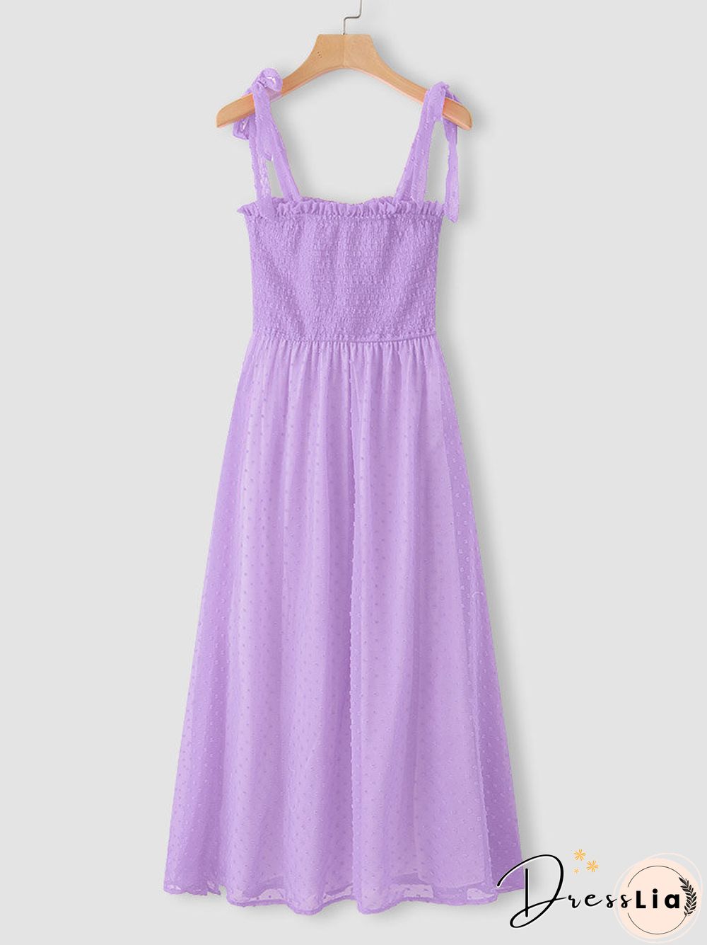 Solid Smocked Tie Strap Slit Open Back Chiffon Maxi Dress