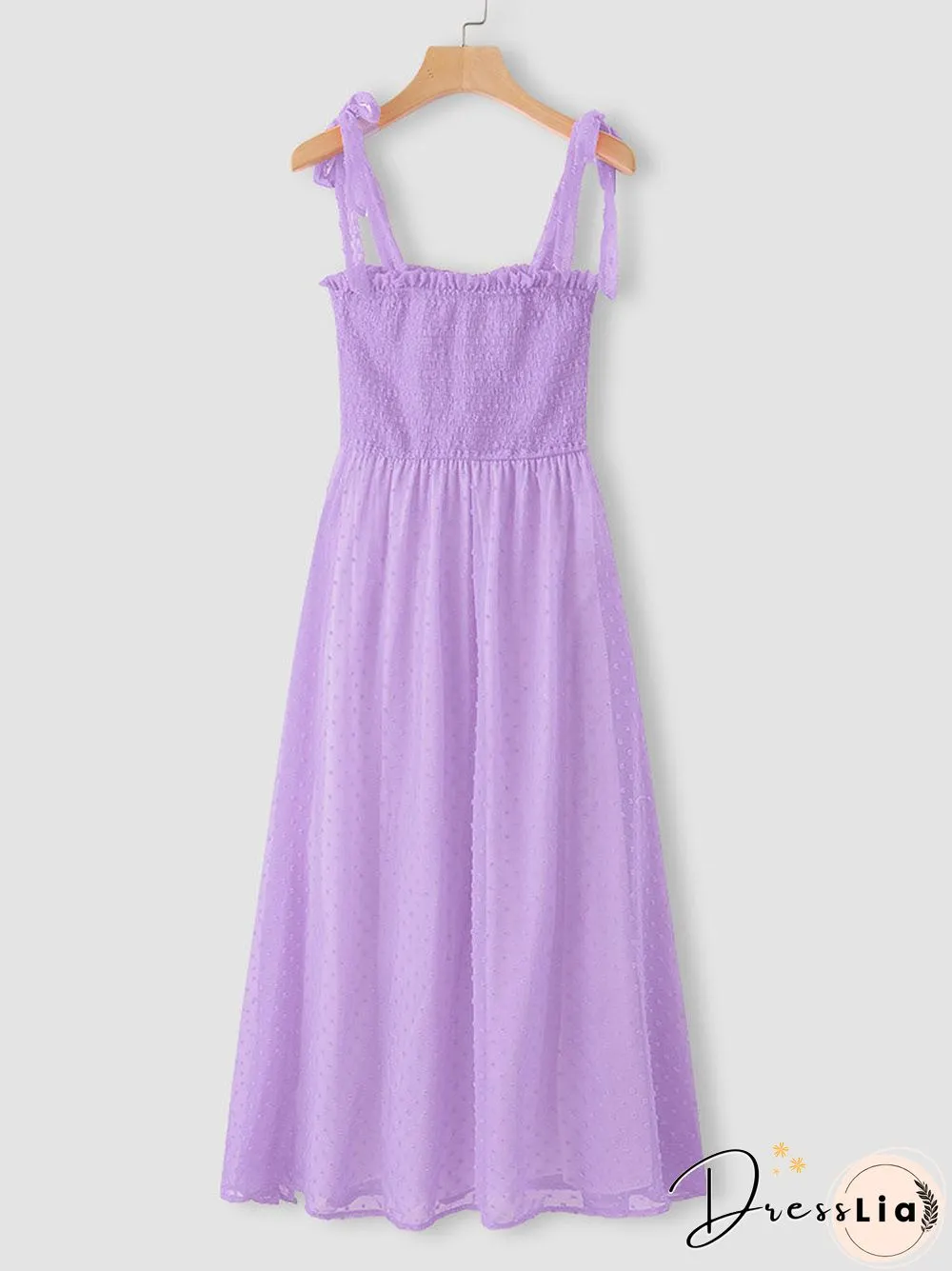 Solid Smocked Tie Strap Slit Open Back Chiffon Maxi Dress