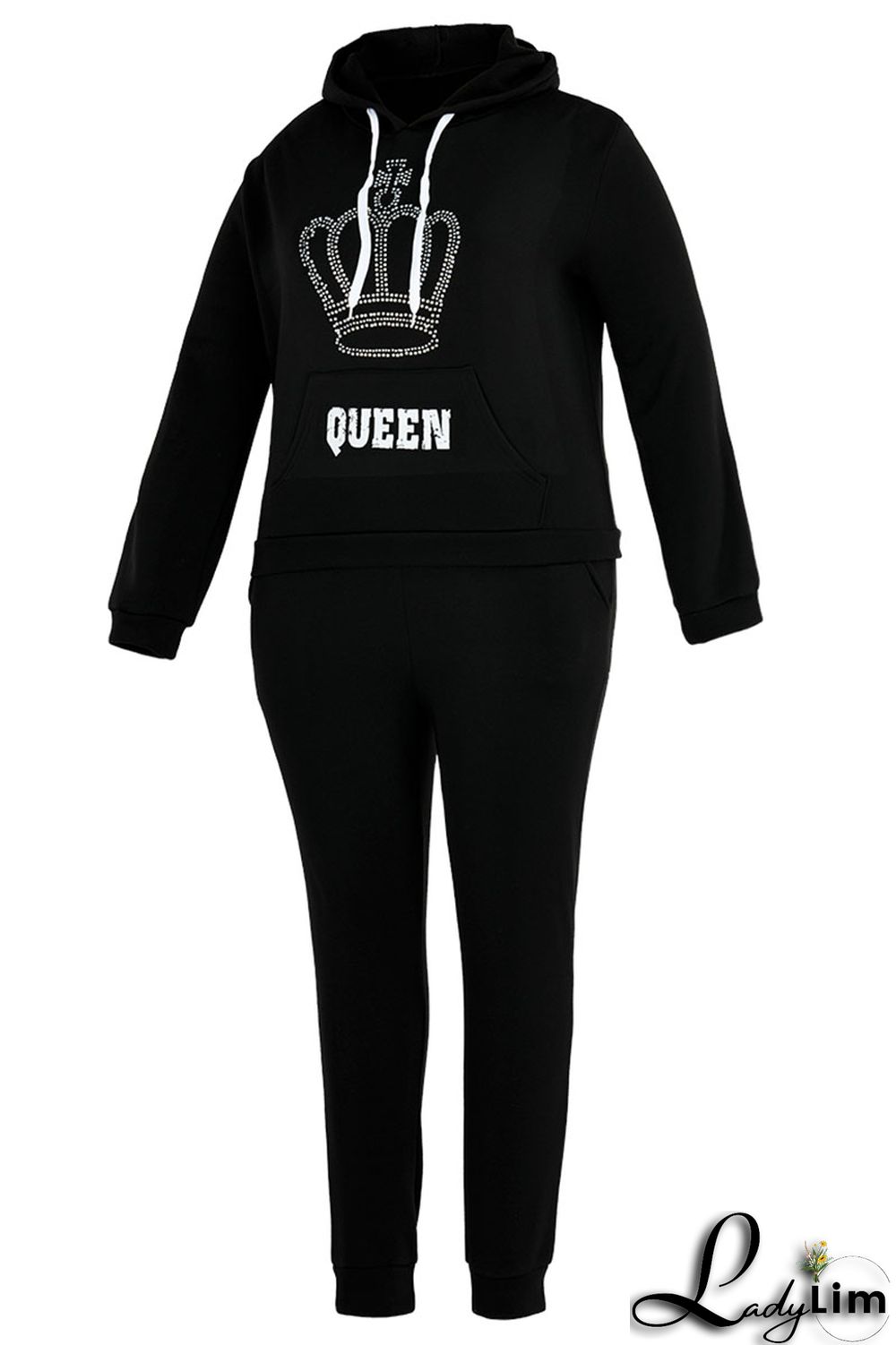 Pink Casual Print Patchwork Hooded Collar Plus Size Two Pieces