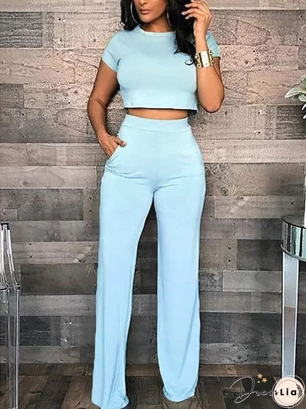 Women's Sets Crew Neck Crop Short Sleeve T-Shirts & Pants Two Piece Set
