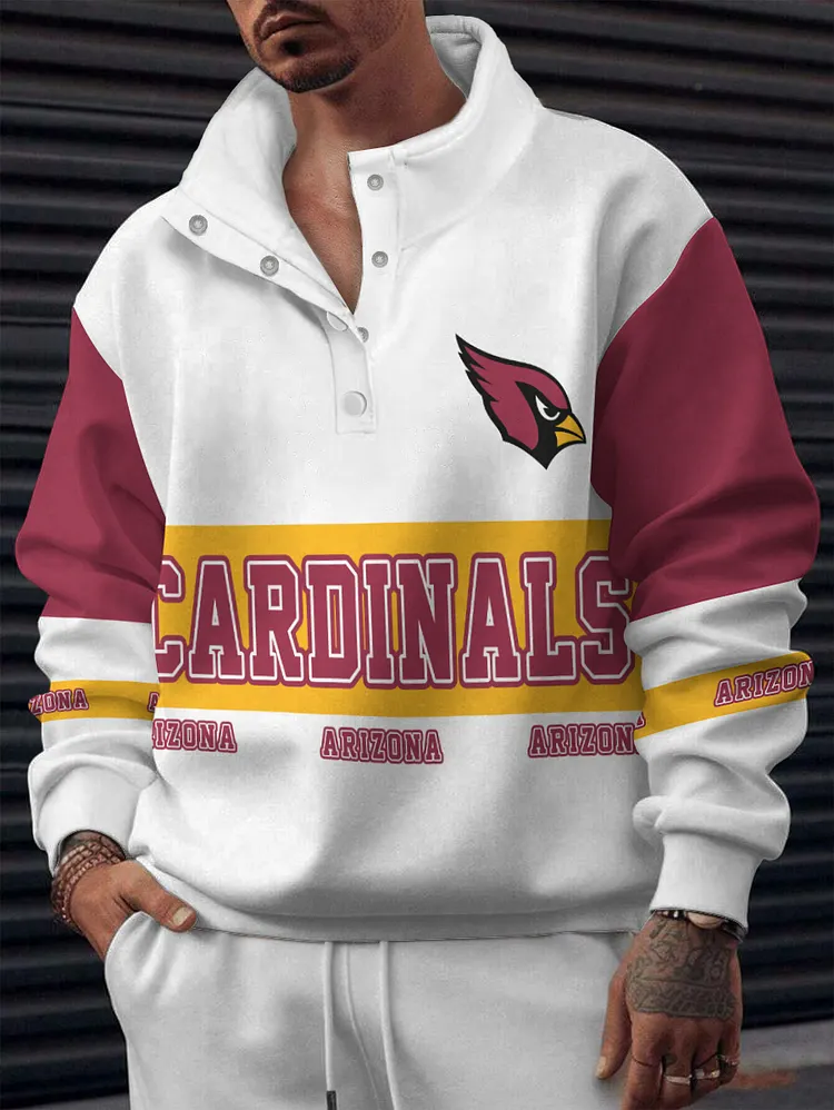 Arizona Cardinals  2025 New Design Casual Snap  Mockneck Pullover Sweatshirt