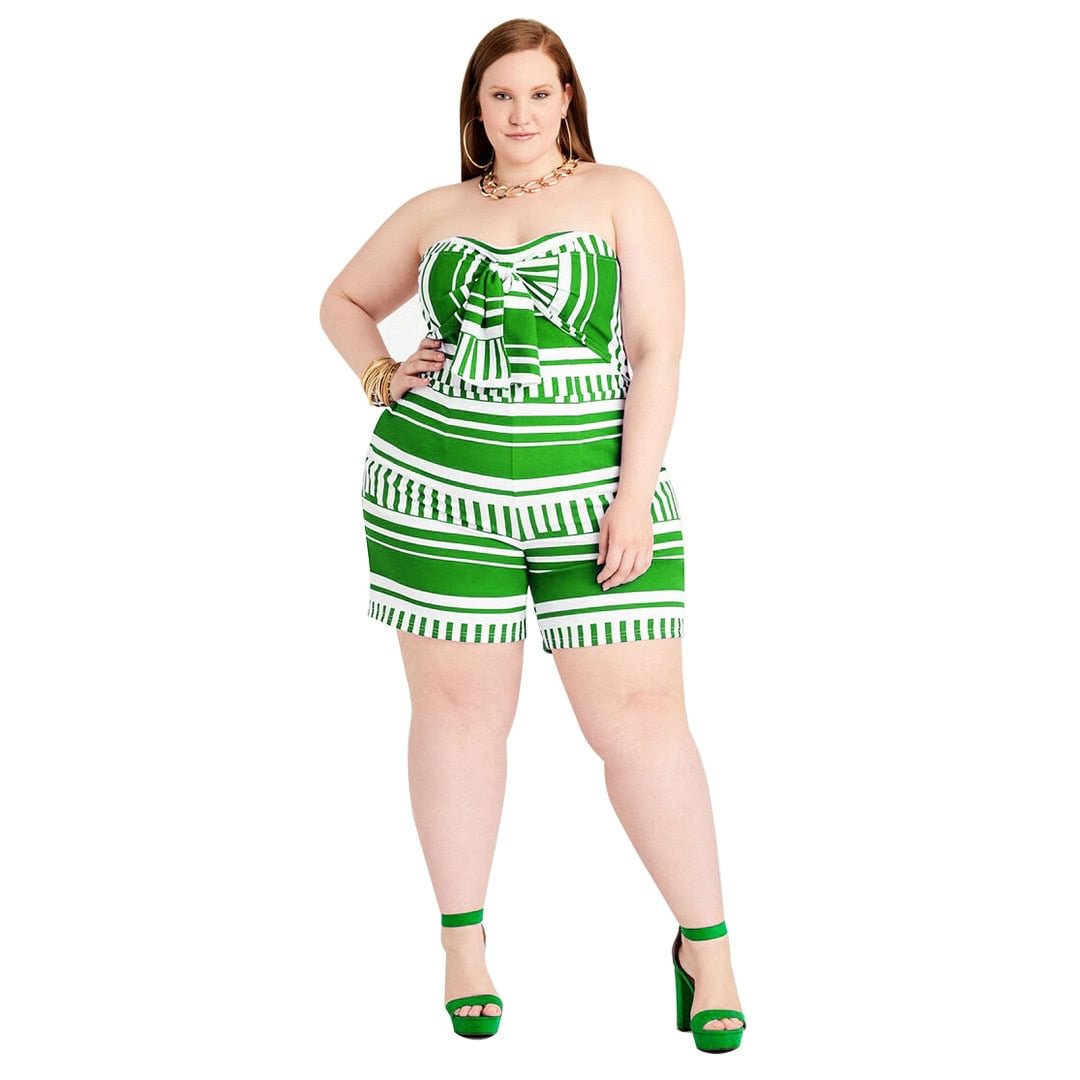 Plus Size Sexy Jumpsuit Women Bodycon Stretch Striped Bodyduit Off Shoulder Summer Romper Club Outfits Wholesale Dropshipping