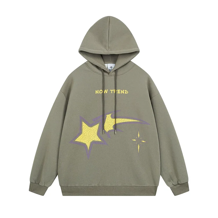 Star Print Hooded Sweatshirt Loose High Street Hip Hop Hoodie at Hiphopee