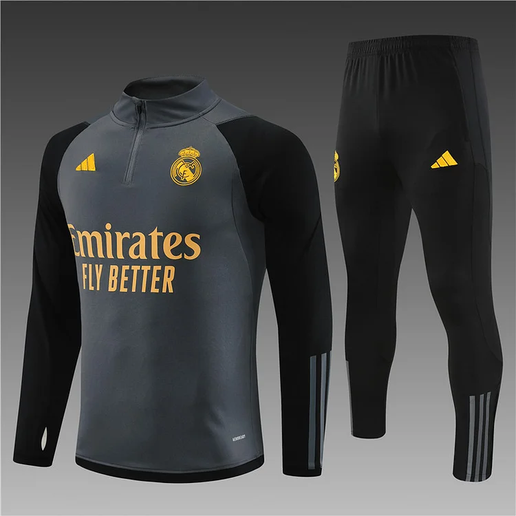 2023-24 Real Madrid dark grey half-zip training jersey