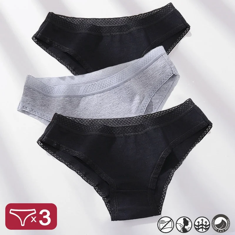 3PCS/Set Mesh Waistband Cotton Panties Women's Briefs Underwear Sexy Lingerie Panties Female Underpants Solid Color Girls Pantys