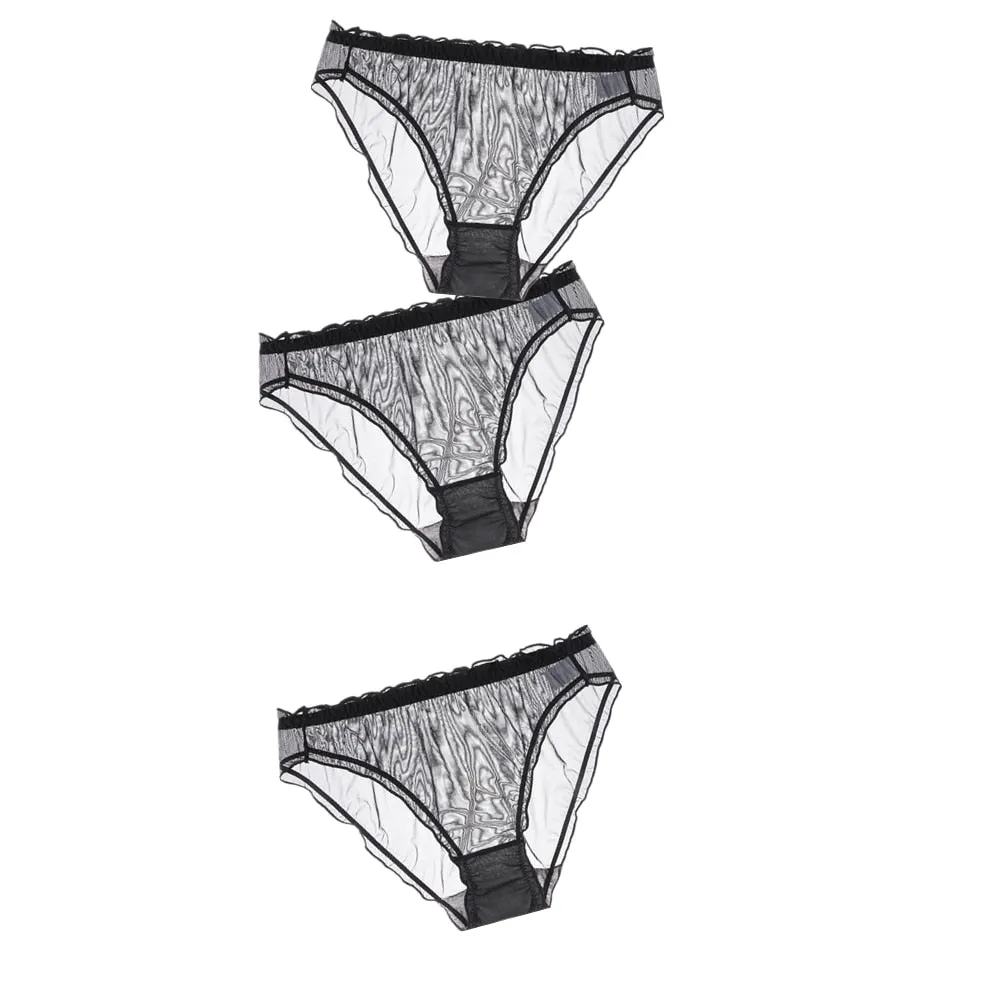 3Pcs Women Sexy Panties Lace Underpants Low-waist Panties Mesh See Through Perspective Briefs Female Fashion Underwear Lingerie