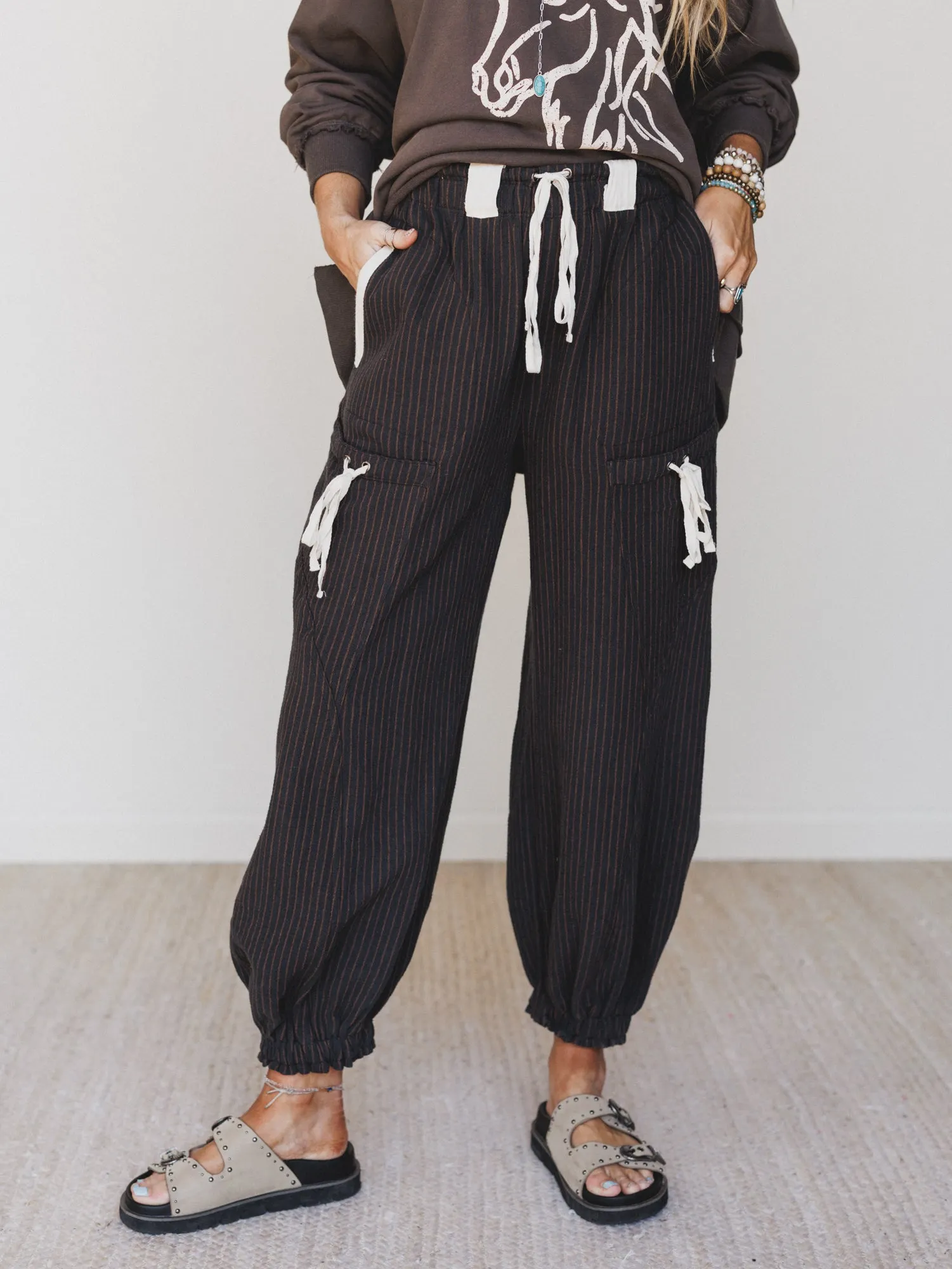 Ahoy Boho Striped Joggers - Midnight