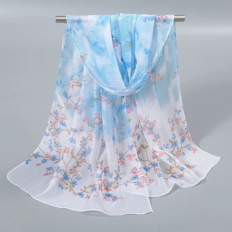 Women’s Sweet Flower Chiffon Printing Silk Scarf