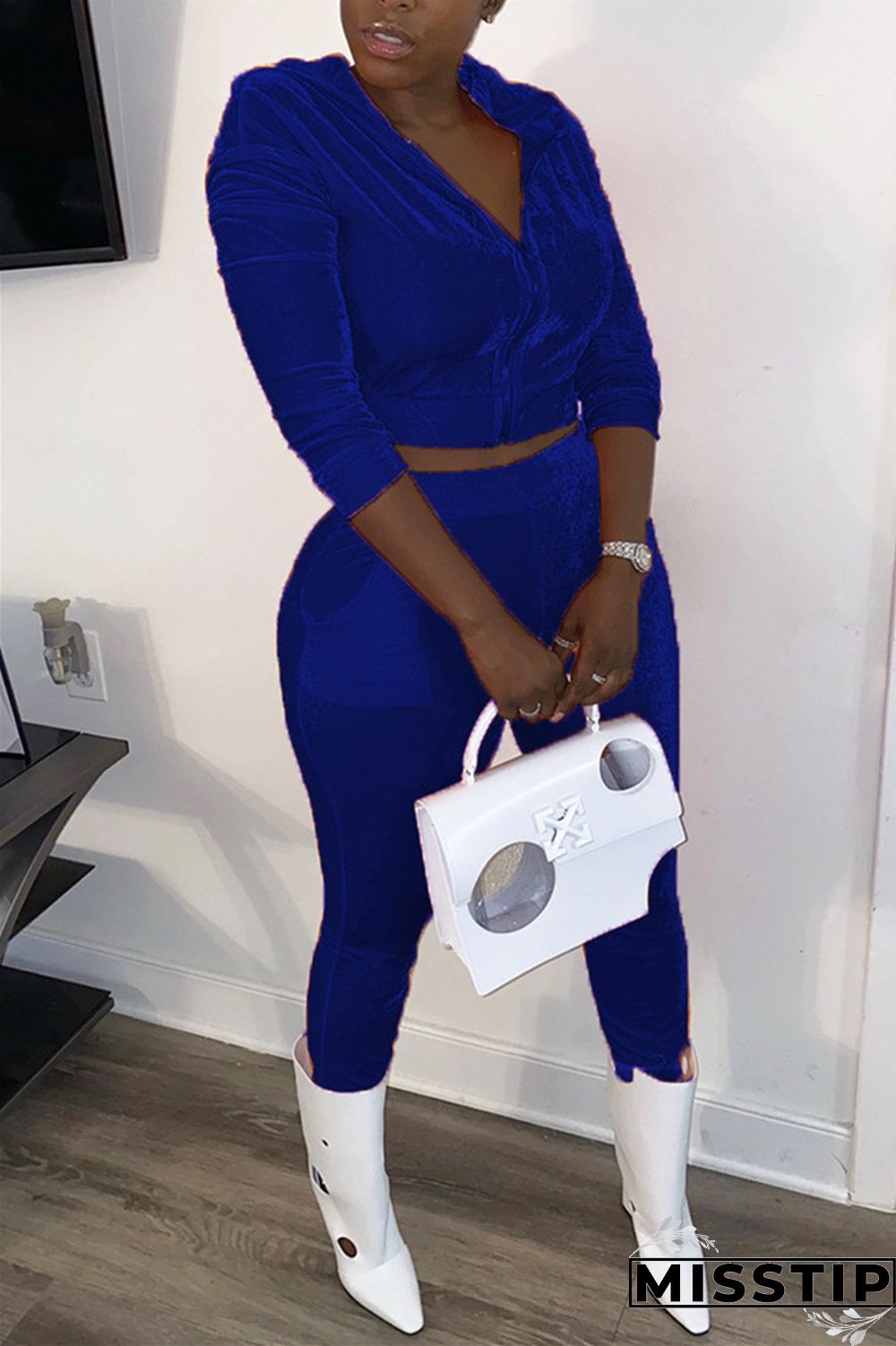 Blue Street Solid Hooded Collar Long Sleeve Regular Sleeve Short Two Pieces