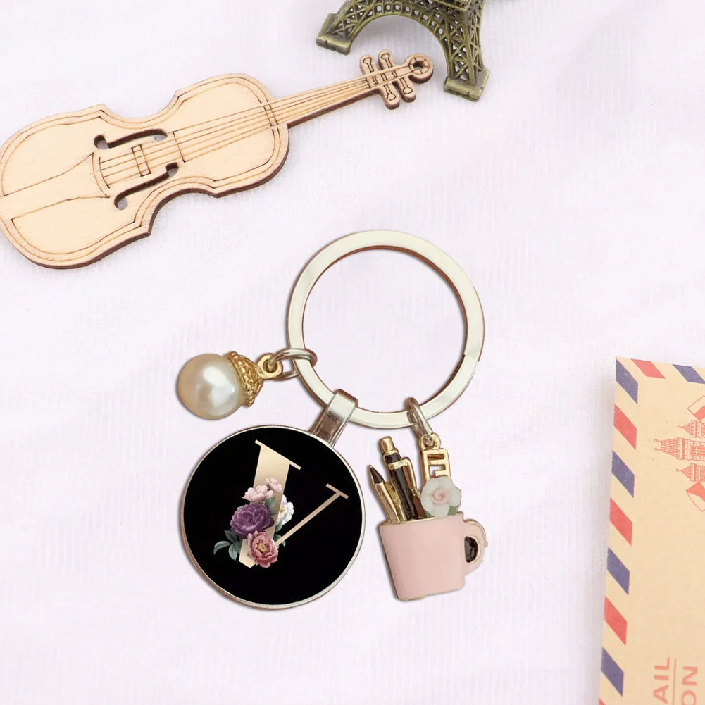 Resin Alphabet Letter Keychain Pearl Alphabet Key Ring Charms for Key Handbag Backpack