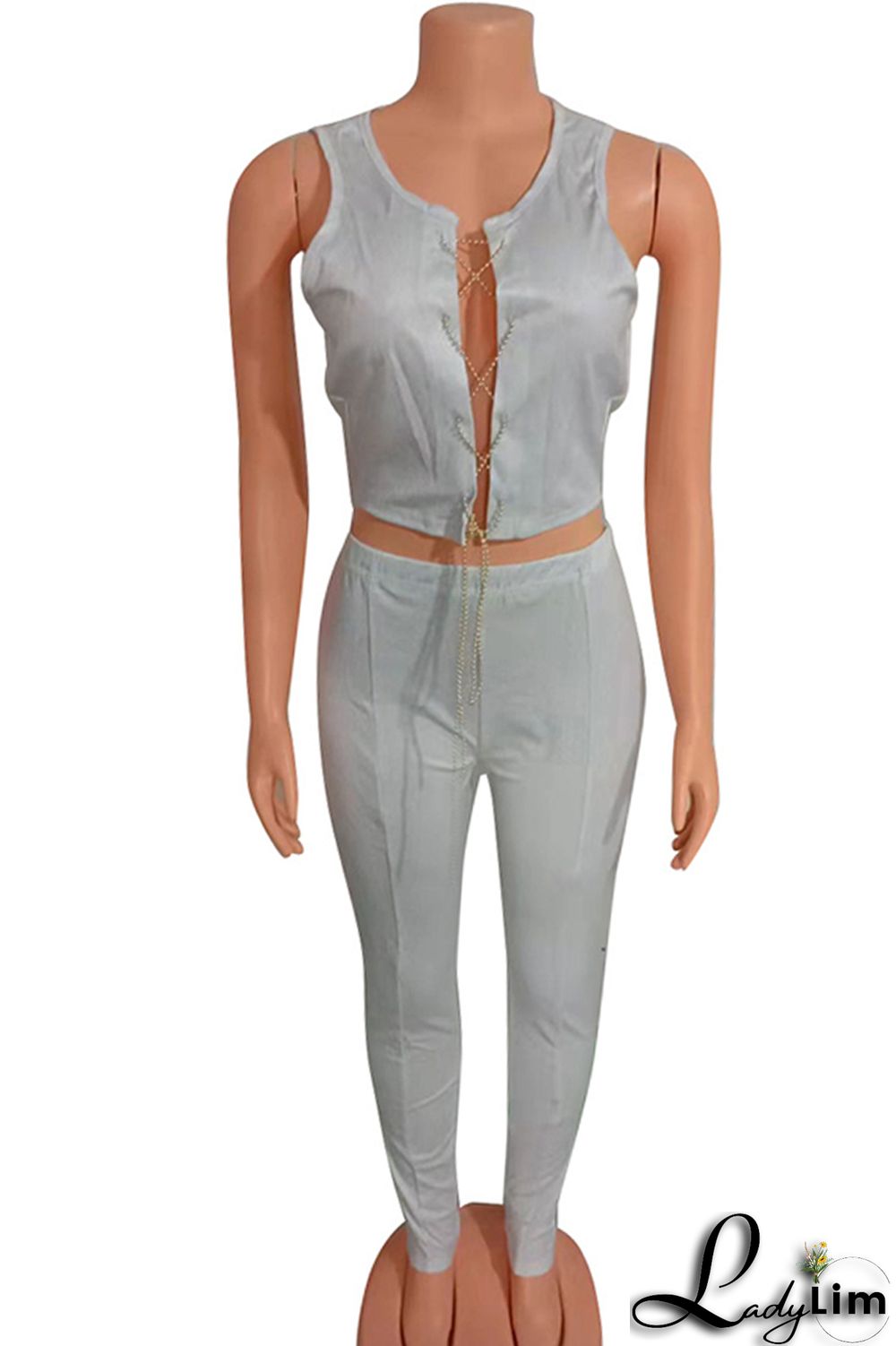 White Sexy Casual Solid Vests Pants O Neck Sleeveless Two Pieces