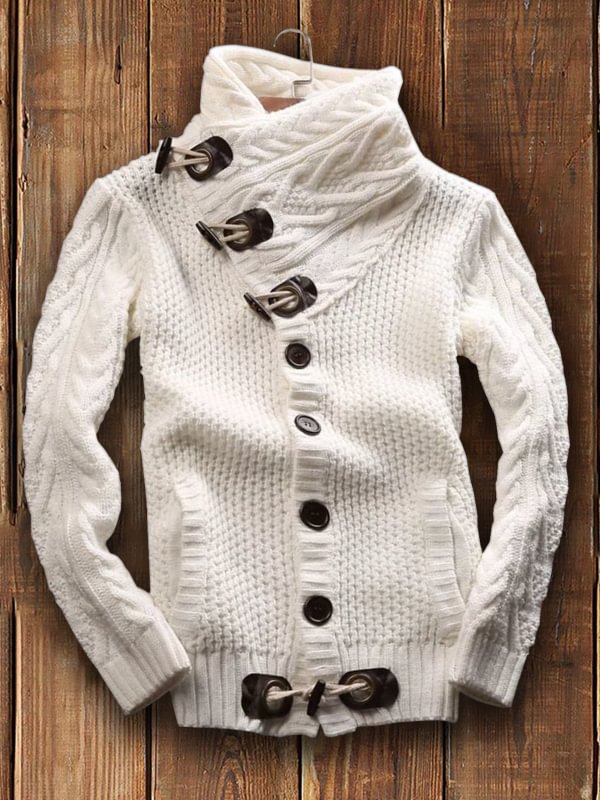 Men's Turtleneck Single Breasted Cardigan Long Sleeve Knit Sweater