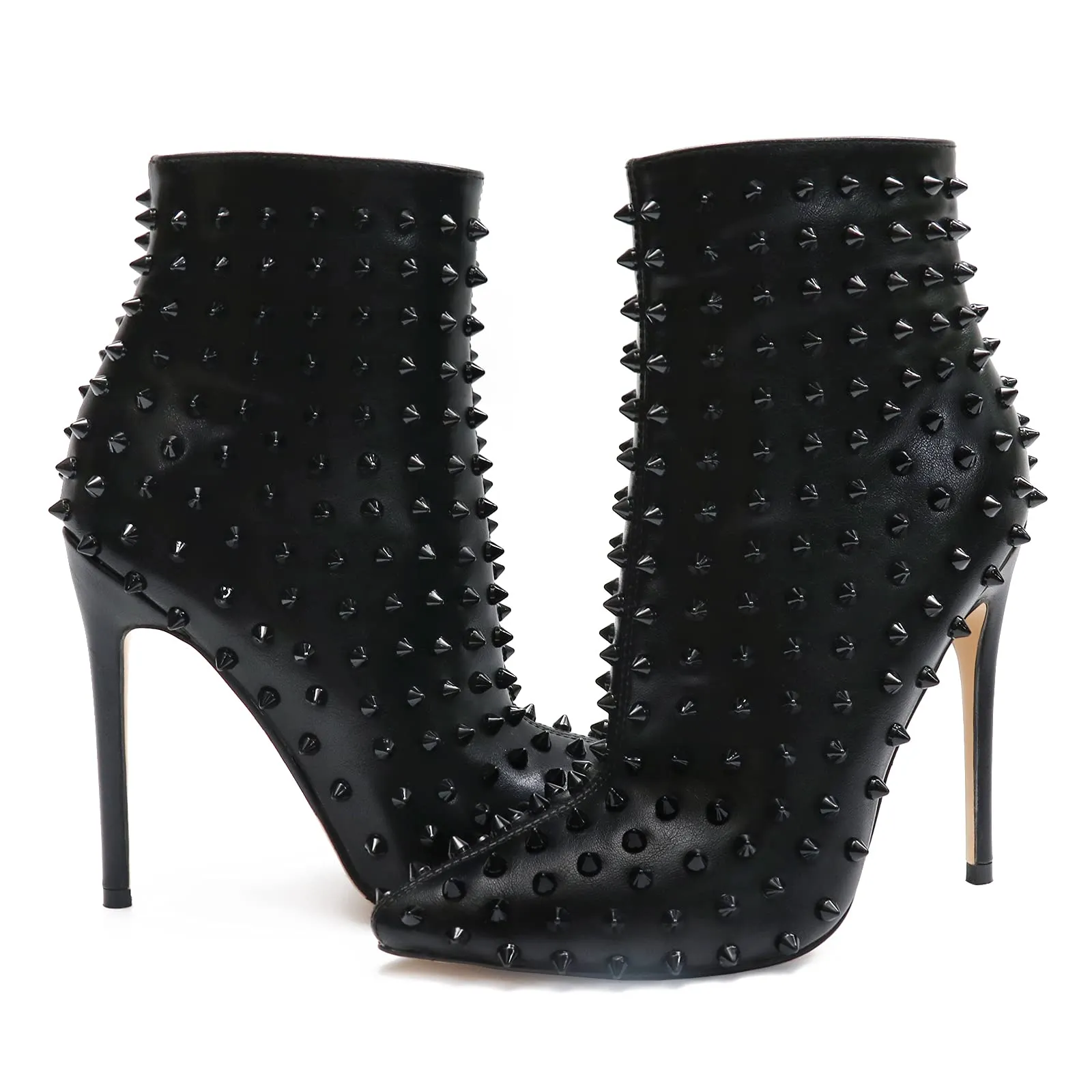 4.72" Women's Ankle Boots with Rivets Closed Pointed Toe Stilettos Boots-vocosishoes