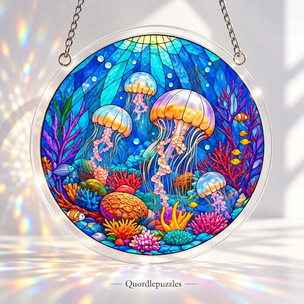 Jellyfish Ocean Stained Glass Suncatcher Puzzle