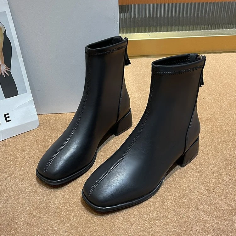 Yyvonne Size Through Low-Trace Short Boots Women's Head Thick And Fashion Zipper Leisure And Martin Boots Large Code