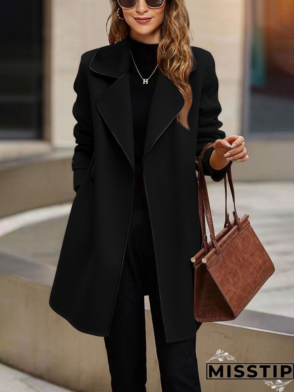 Winter Warm Woolen Blend Lapel Coat with Belt
