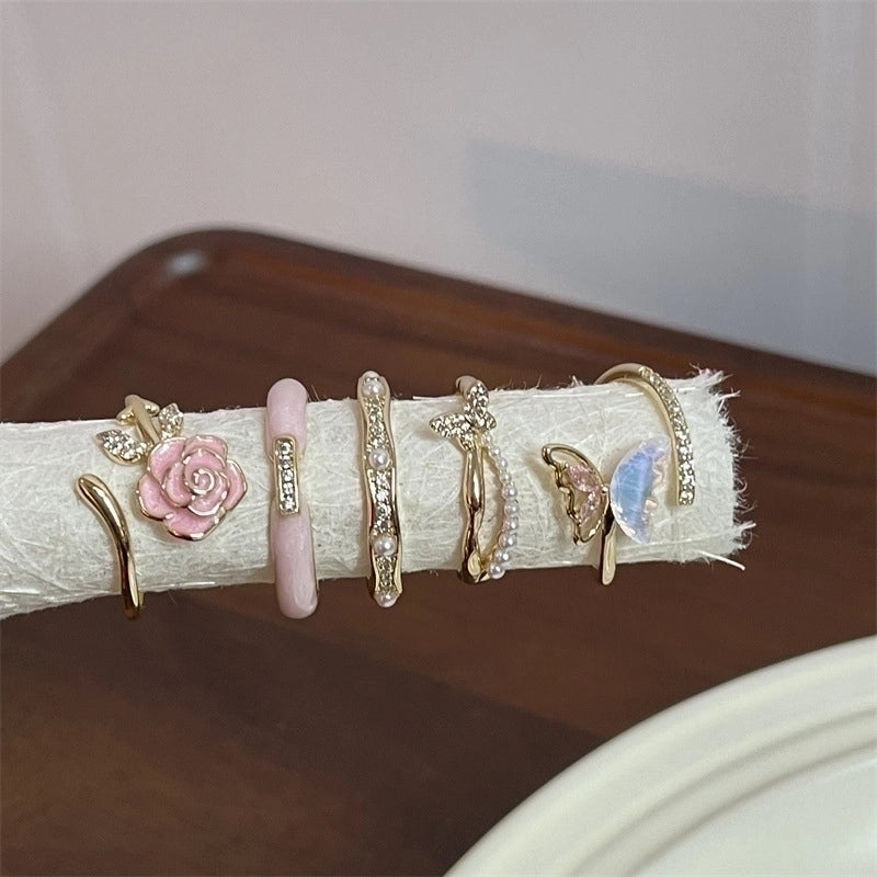 Cute Sweet Flower Butterfly Copper Enamel Plating Open Rings