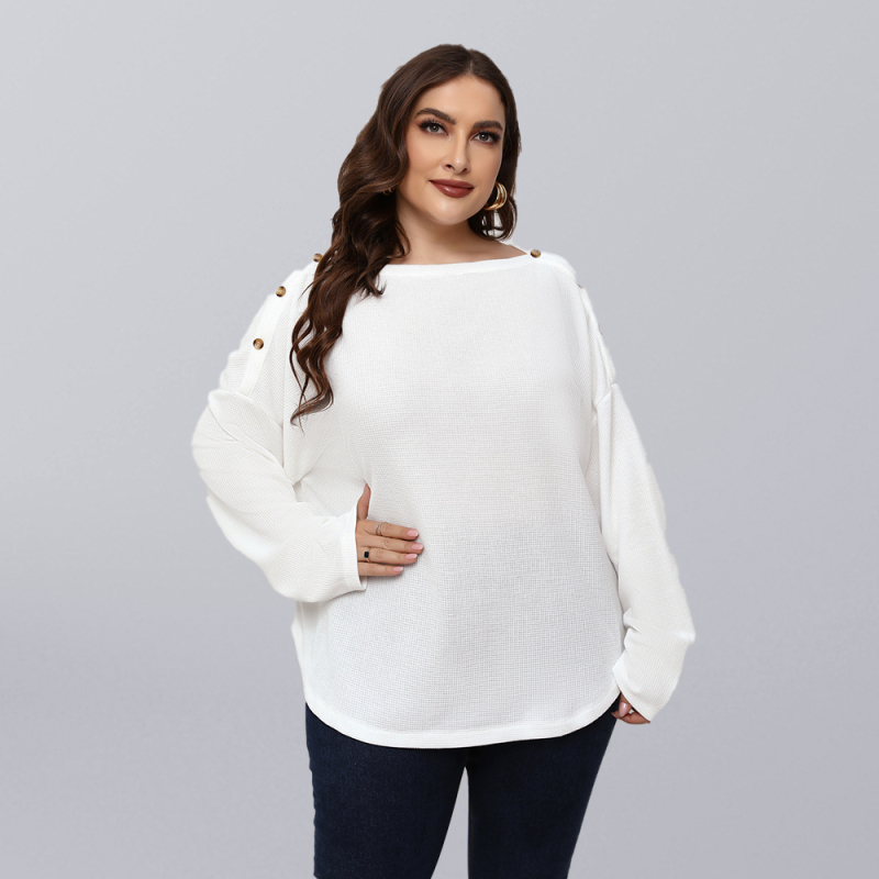 Mature Women Plus Size Button Shoulder Knit Top