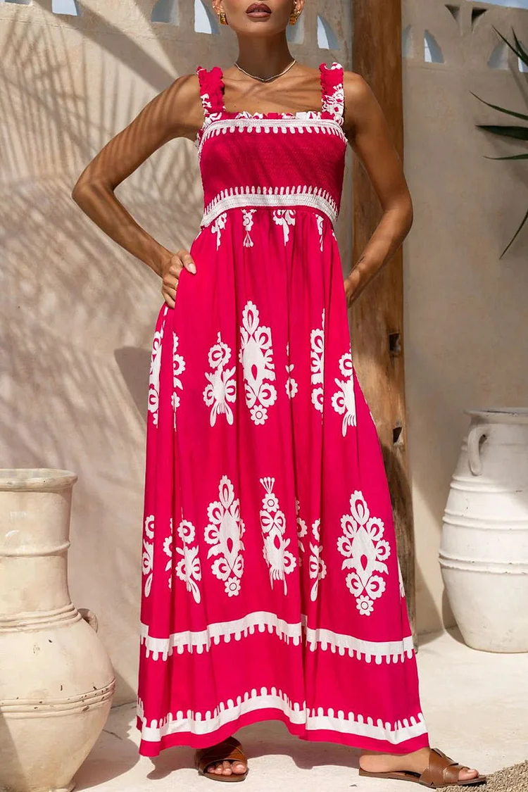 Sexy Vacation Geometric Print Bow Decor Contrast V Neck Loose Jumpsuits main image 0