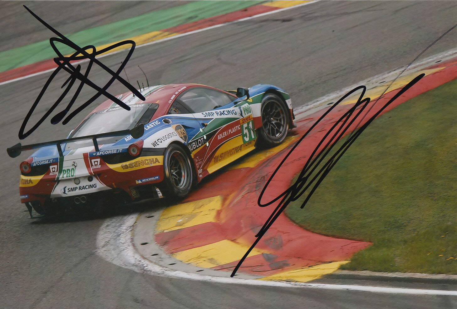 Gianmaria Bruni, Toni Vilander Ferrari Hand Signed 7x5 Photo Poster painting 2015 Le Mans.