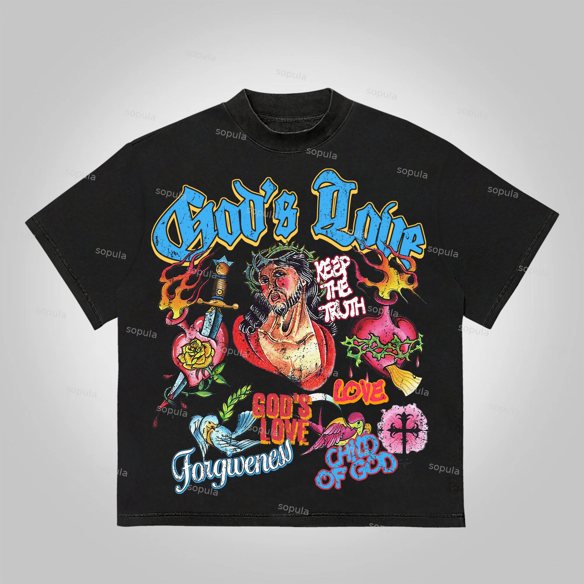 Sopula Jesus Portrait God's Love Graphic Print Cotton T-Shirt