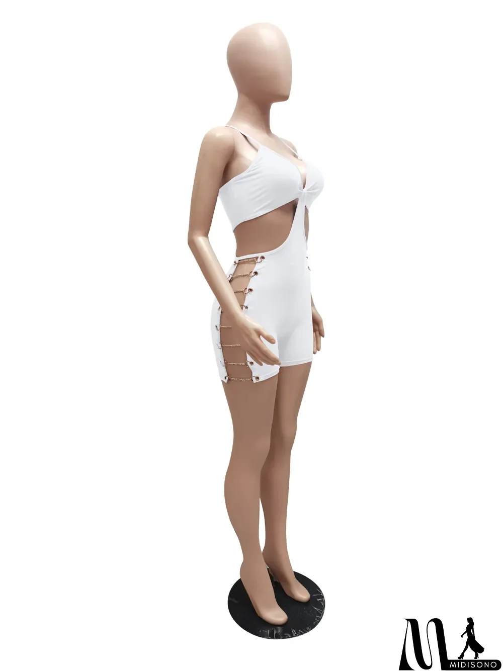 MidiSono - Sleeveless Chain Wrap Hip Slim Sexy Jumpsuit