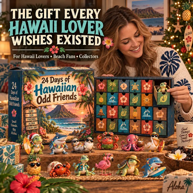 🌺 24 Days of Hawaiian Odd Friends Advent Calendar | 24 Hand-Painted Tropical Mini Figures with Daily Surprises for Hawaii Lovers, Collectors & Christmas Displays 🎄 