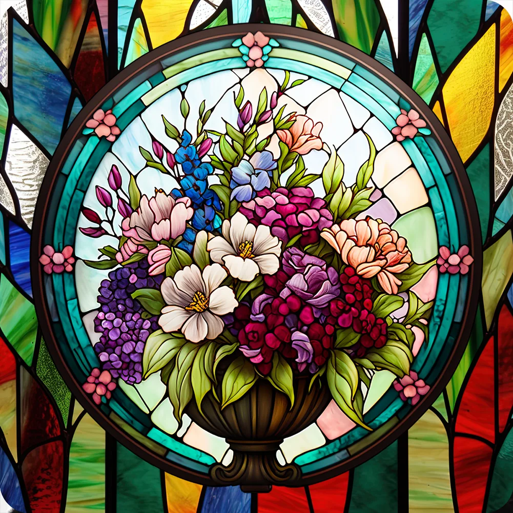 Diamond Painting - Full Round Drill - Stained Glass Flower(30*30cm)