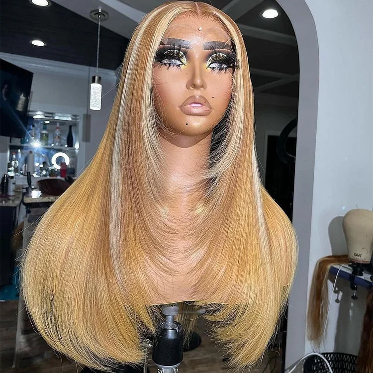 Honey Brown Highlight Straight With Inner Buckle Frontal Wig [CW1039]