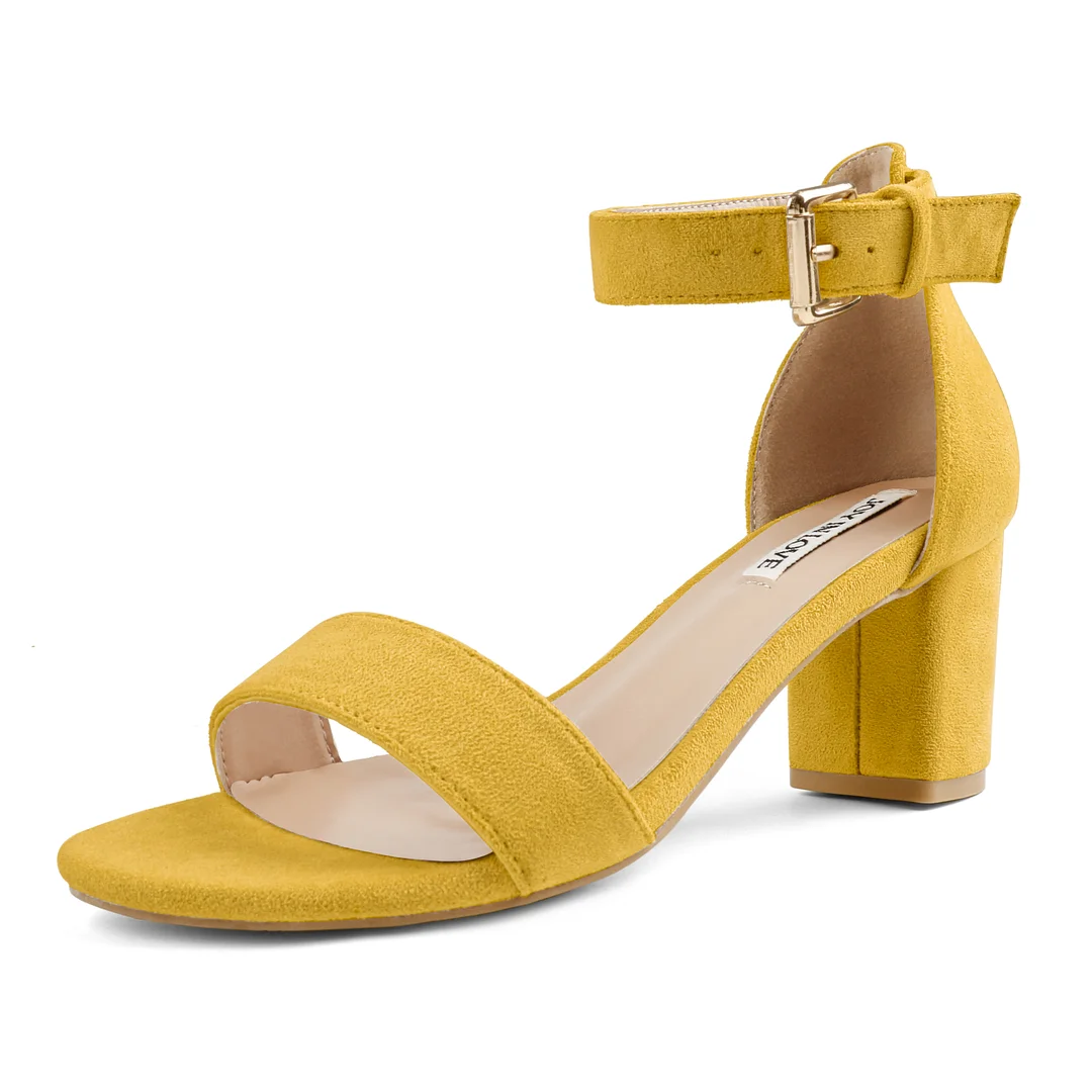 3.54"  Women's Ankle Strap Pumps Block Heel Open Toe Suede Sandals Summer Shoes-MERUMOTE