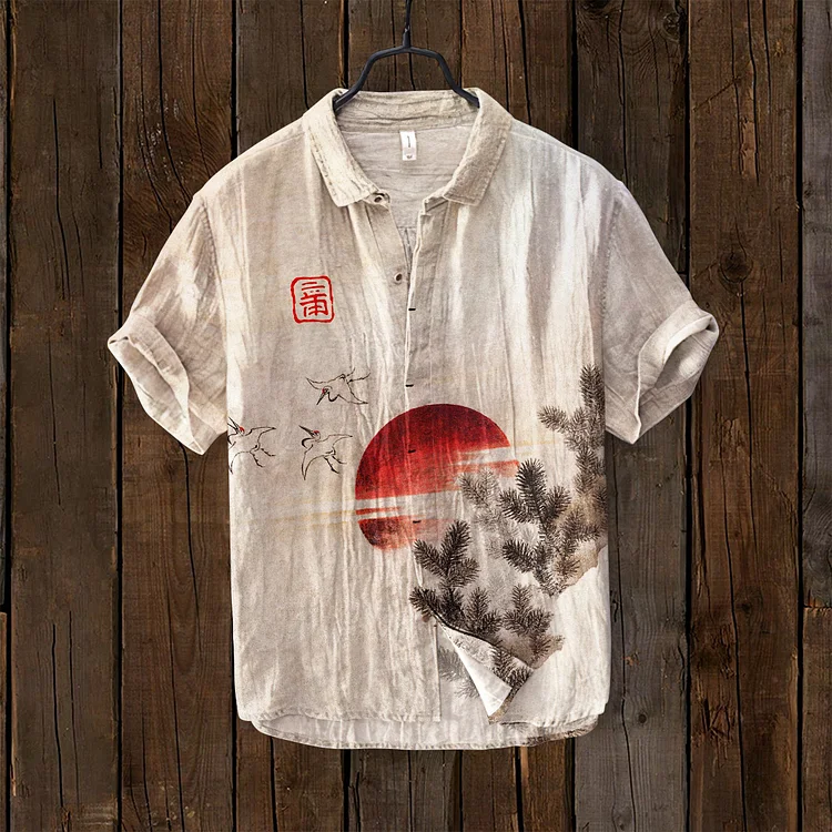 Pine Tree Japanese Art Linen Blend Comfy Shirt