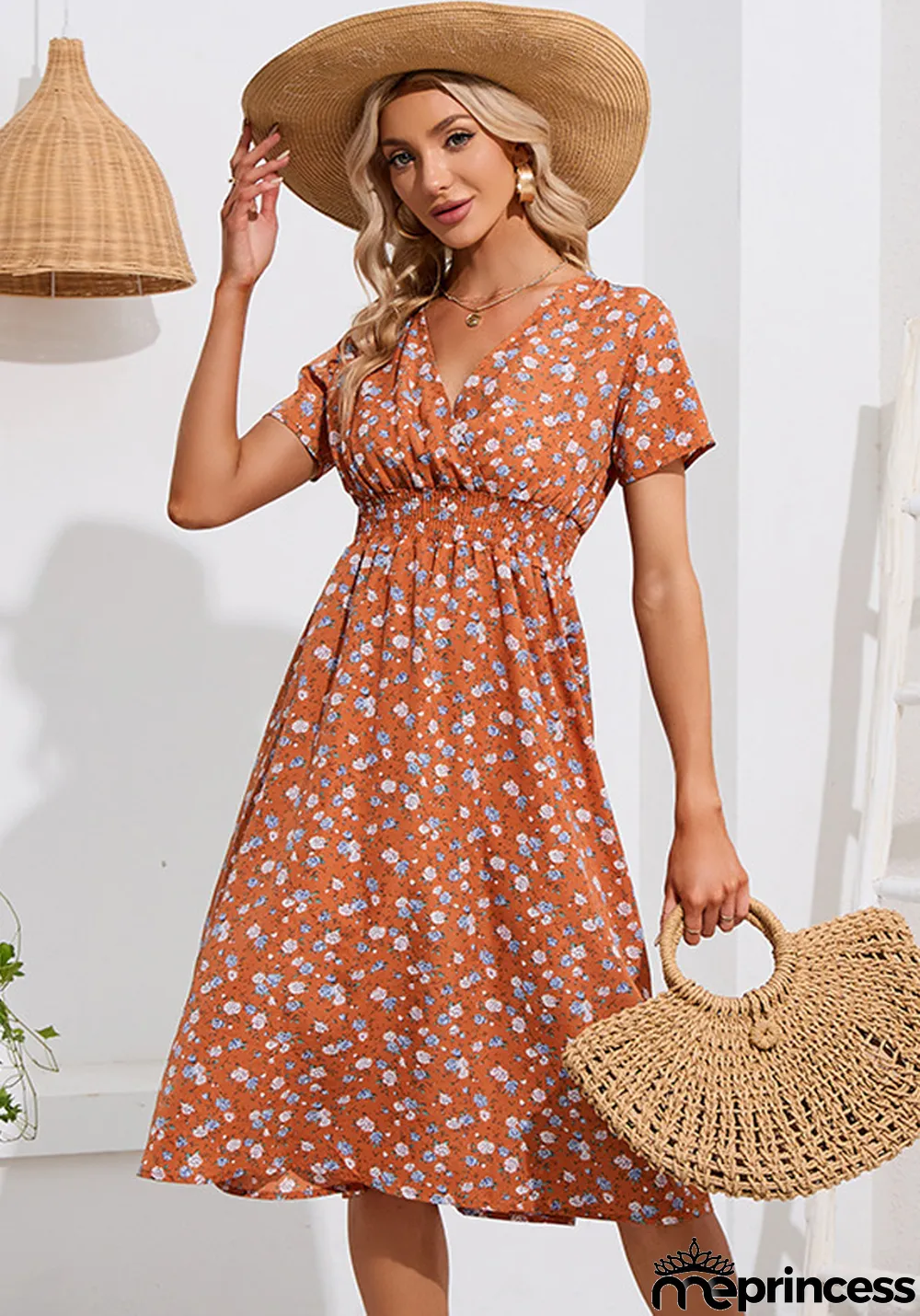 Women V-Neck Floral Print Dress