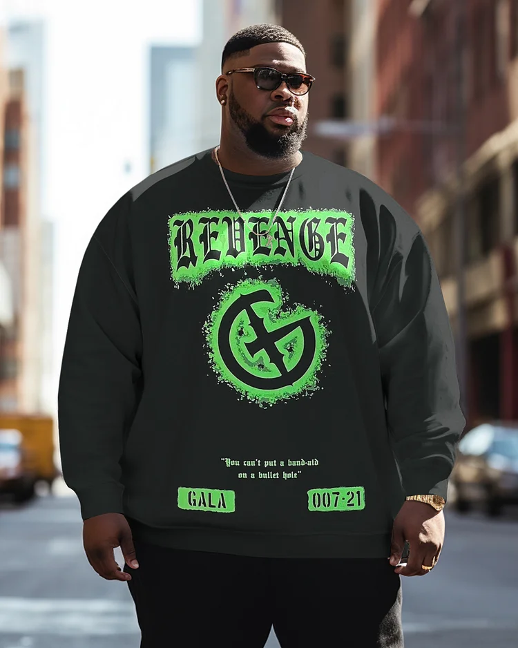Men's Plus Size Fluorescent Green Letter Print Sweatshirt