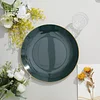 10 Pack | 10" Glossy Hunter Emerald Green Round Plastic Dinner Plates With Gold Rim, Disposable Party Plates
