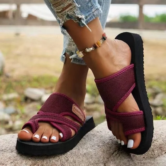 Women's Breathable Mesh Peep Toe Thong Slide Sandals  Radinnoo.com